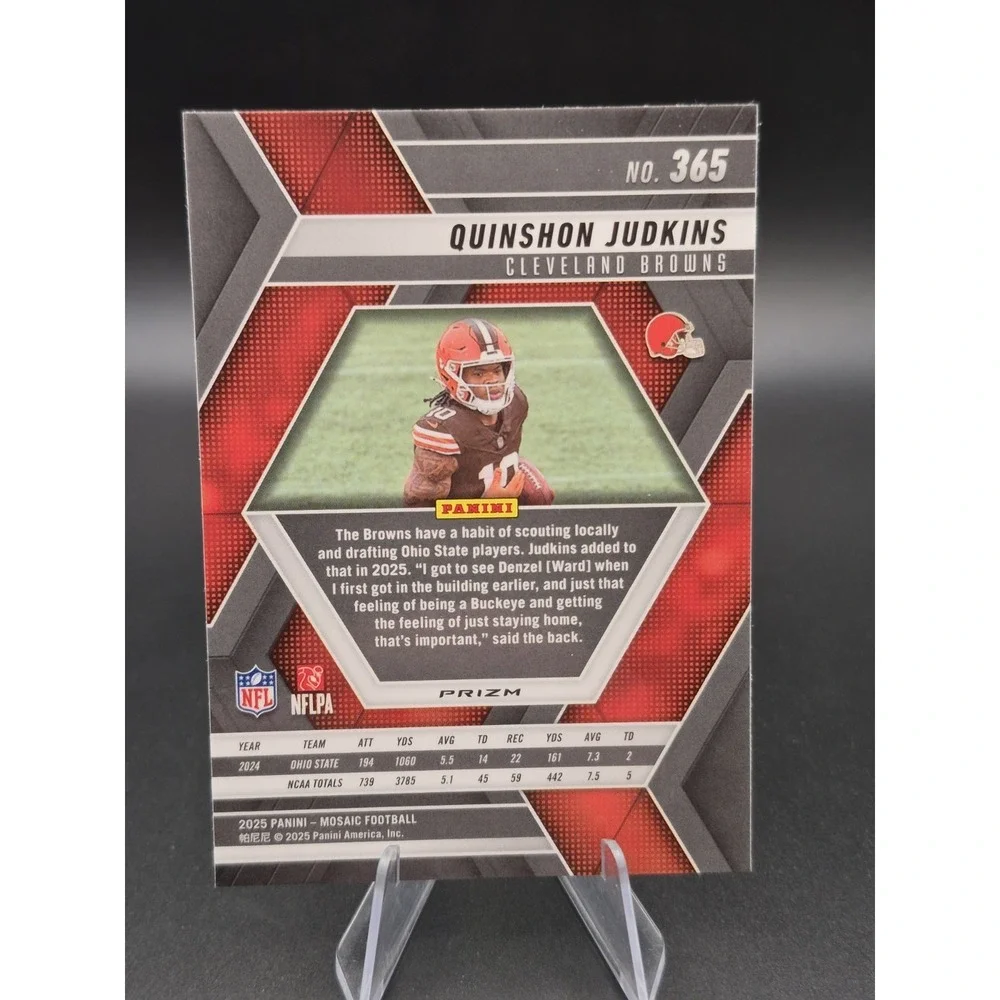 2025 Panini Mosaic Quinshon Judkins #365 Red & White Stripes (RC) Browns SP